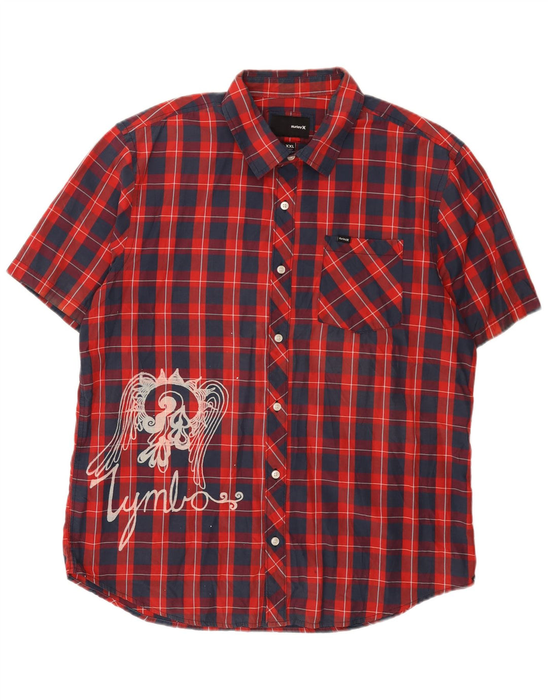 Camicia a maniche corte con grafica Hurley da uomo 2XL in cotone a quadri rossi