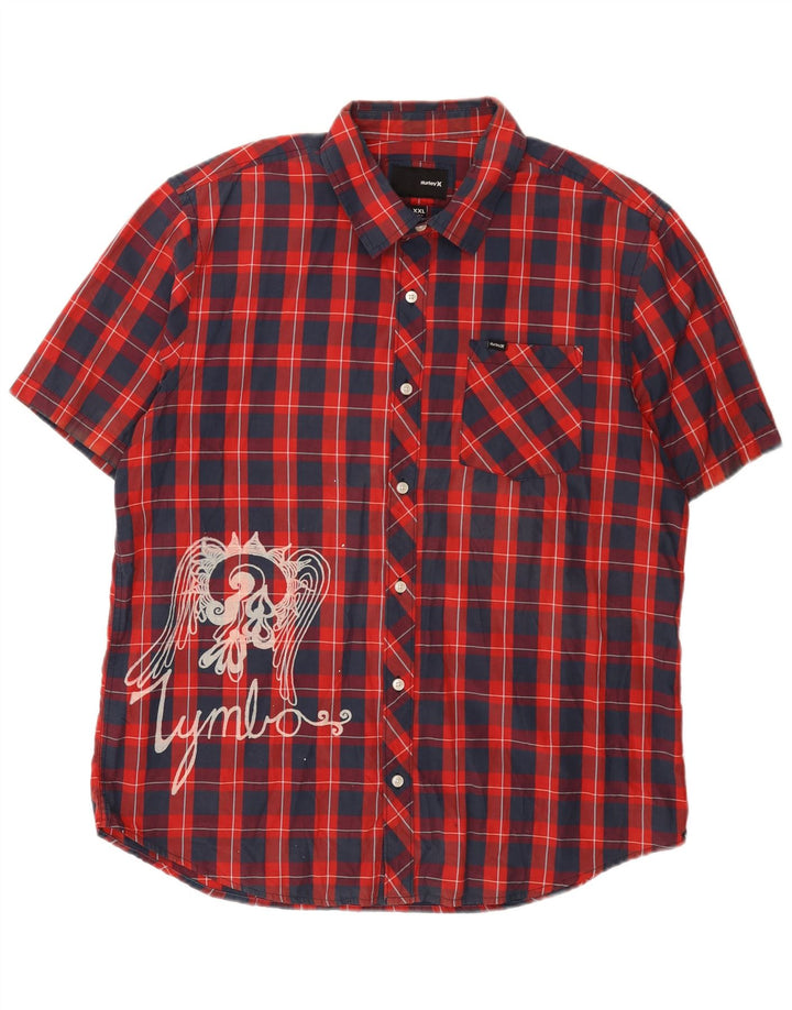 Camicia a maniche corte con grafica Hurley da uomo 2XL in cotone a quadri rossi