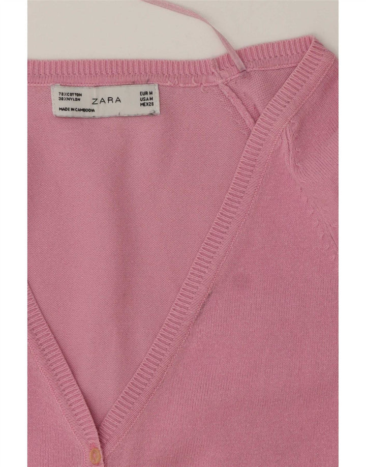 Maglione cardigan da donna Zara UK 12 cotone rosa medio