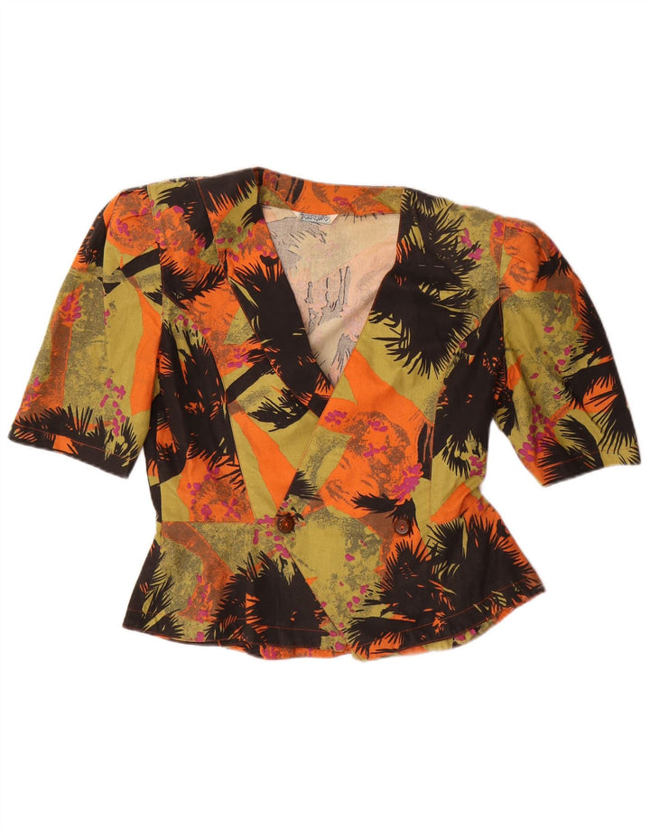 Camicetta camicia da donna con motivo astratto VINTAGE UK 14 media multicolore