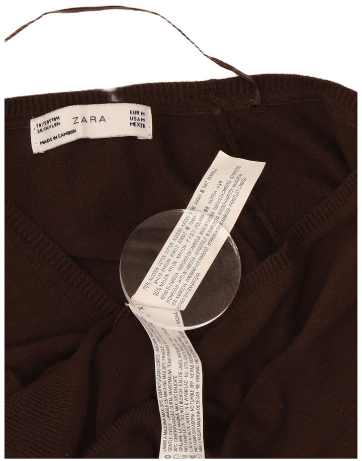 Maglione cardigan da donna Zara UK 12 cotone marrone medio