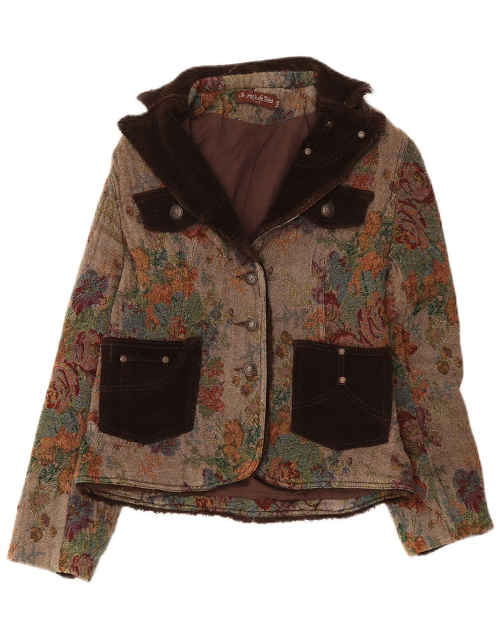 Giacca blazer vintage da donna a 3 bottoni IT 40 piccolo floreale multicolore