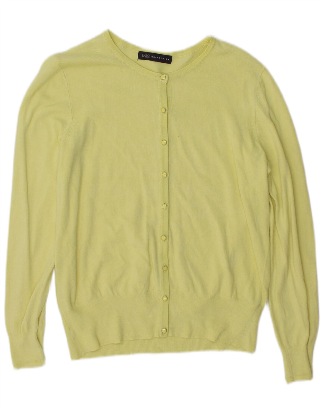 Maglione cardigan da donna Marks & Spencer UK 14 grande viscosa gialla