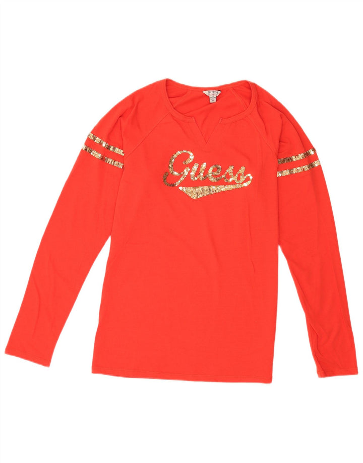 Guess Maglietta grafica da donna a maniche lunghe UK 12 Medio Rosso Cotone