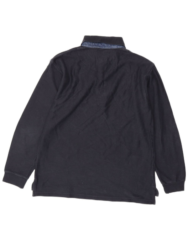 Polo da uomo a maniche lunghe Slam grande in cotone blu navy