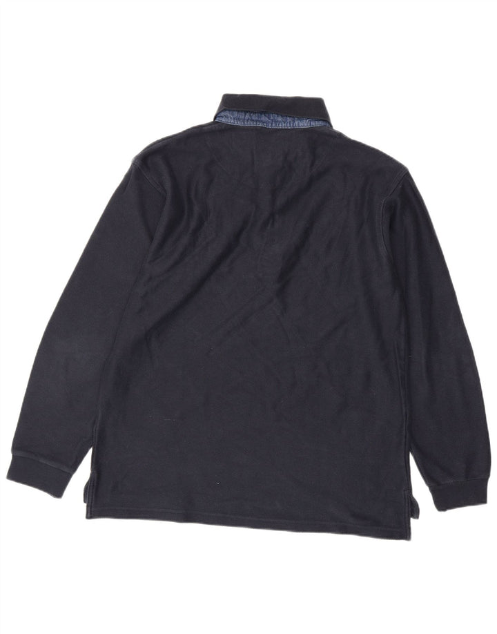 Polo da uomo a maniche lunghe Slam grande in cotone blu navy