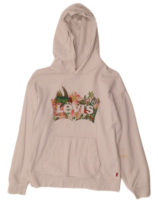 Levi's Womens Graphic Oversized Hoodie Jumper UK 6 XS White Floral Cotton