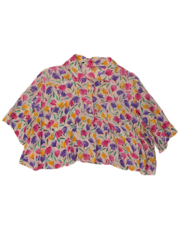 Camicetta corta oversize da donna vintage UK 10 piccoli fiori multicolori