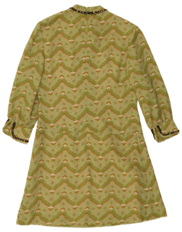 Abito vintage da donna a linea A con maniche a 3/4 UK 12 Chevron verde medio