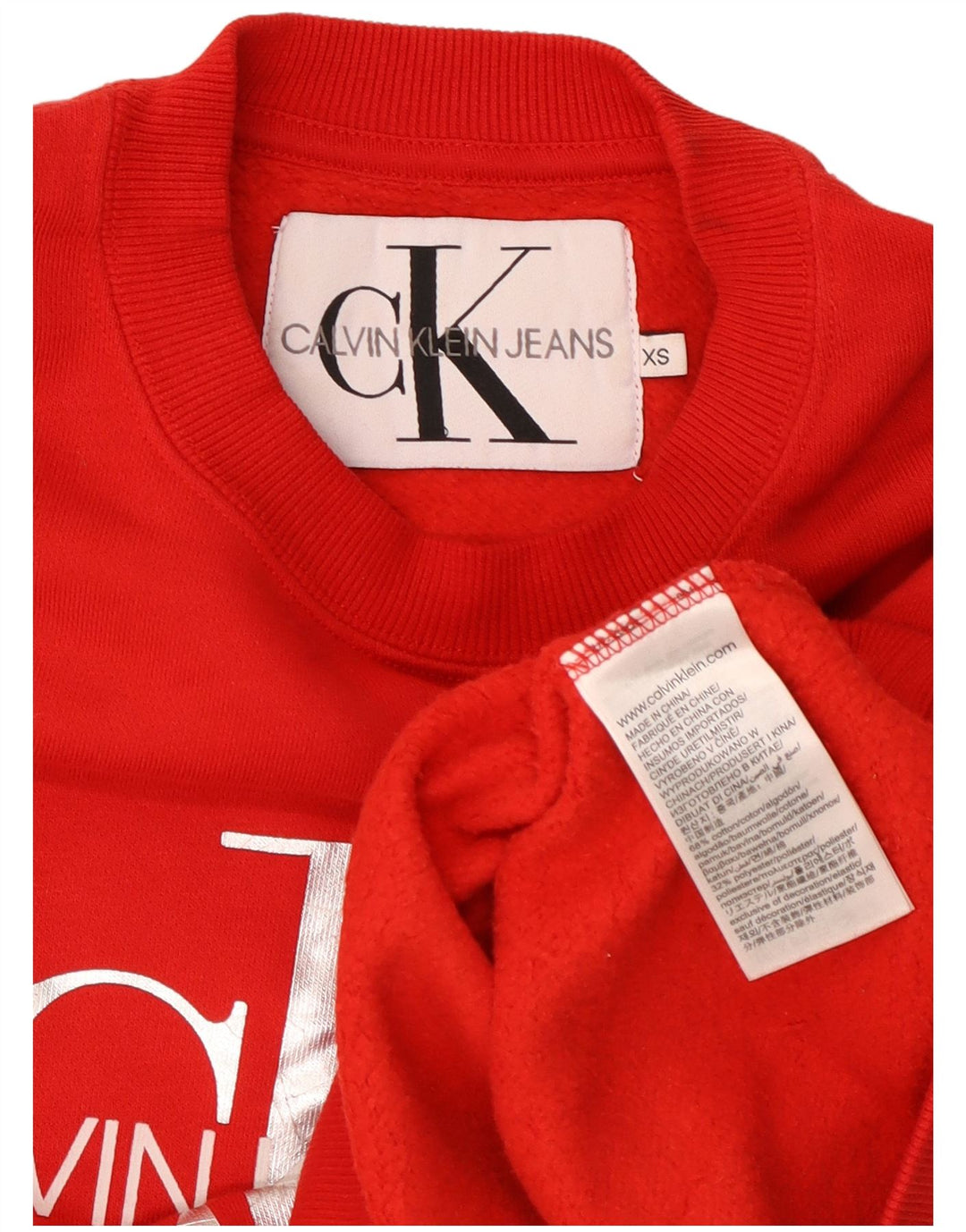 CALVIN KLEIN JEANS Felpa corta oversize da donna UK 6 XS Rosso