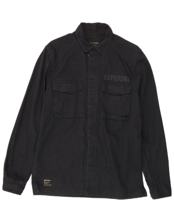 Camicia da uomo Superdry California Overshirt grande cotone gessato nero