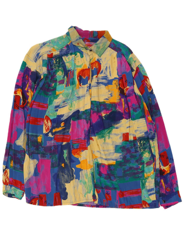 Camicetta camicia vintage da donna UK 18 XL multicolore color block