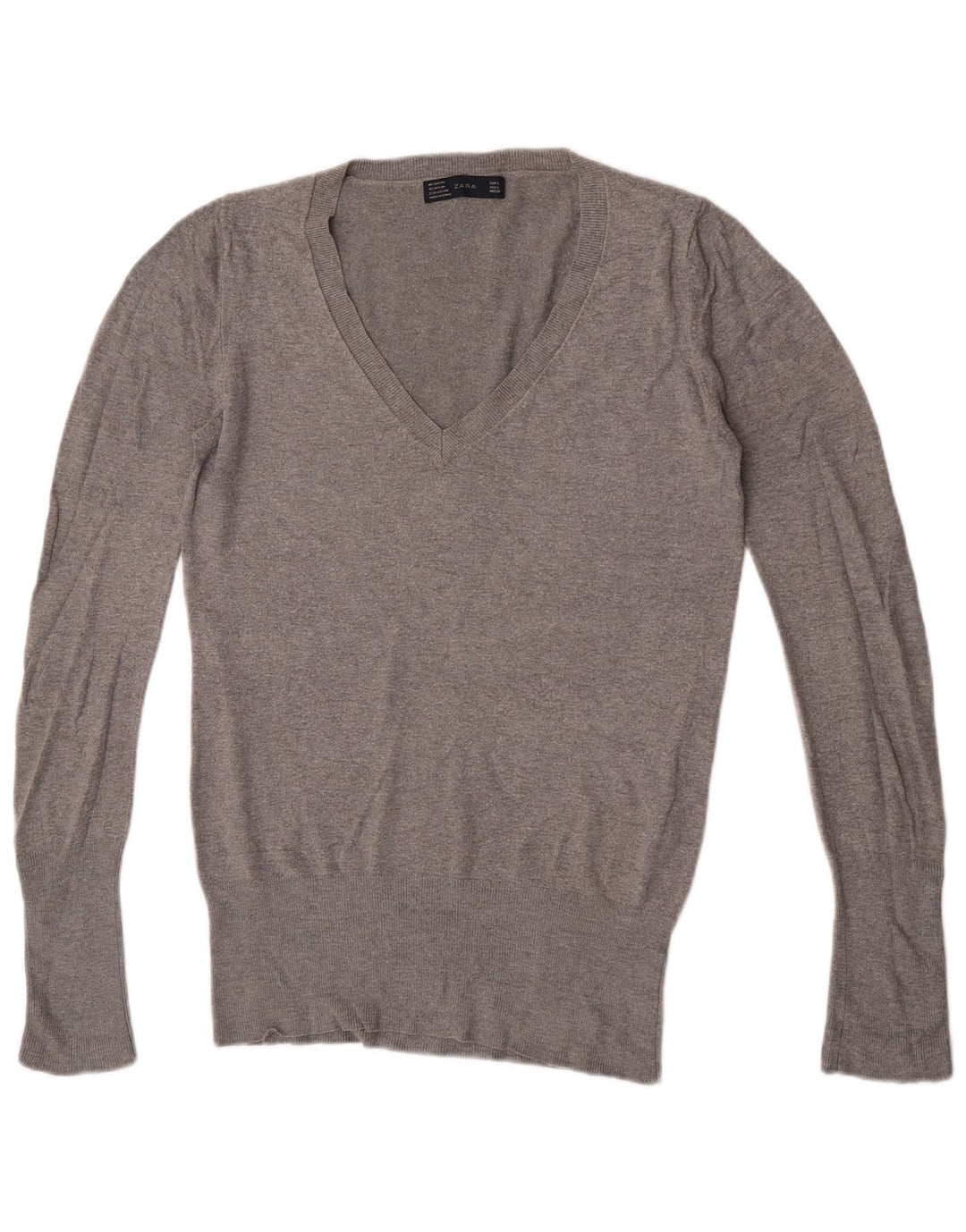 Maglione Zara da uomo con scollo a V, grande, in rayon screziato grigio