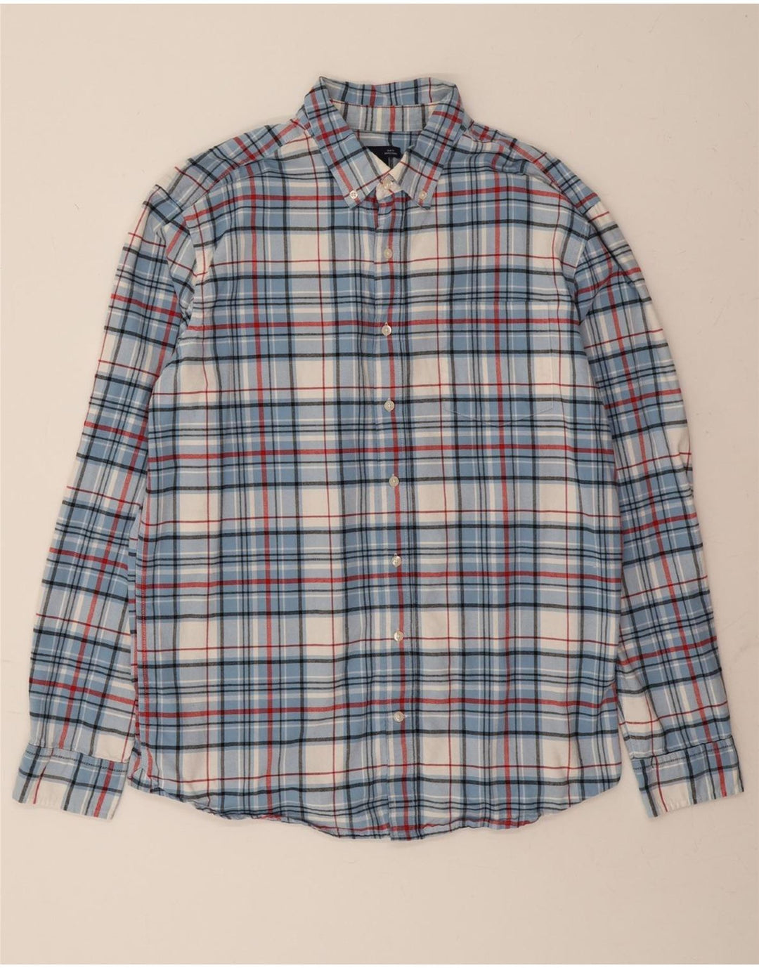 GAP Mens Slim Fit Flannel Shirt XL Blue Check Cotton Vintage Gap and Second-Hand Gap from Messina Hembry 