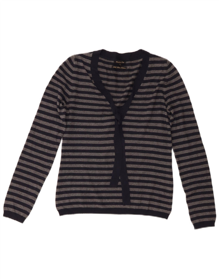 Maglione maglione da donna con scollo a V Massimo Dutti UK 8 piccolo a righe blu navy