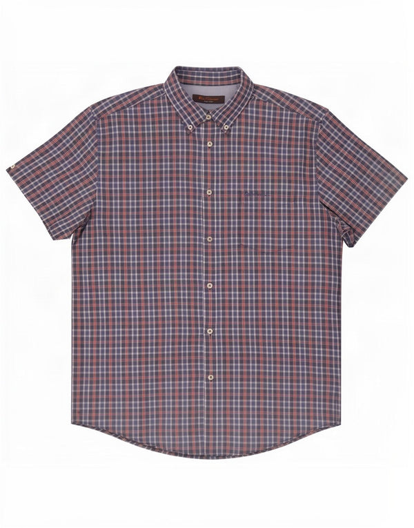 Camicia a maniche corte da uomo Ben Sherman XL in cotone a quadri blu