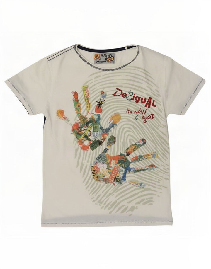 Desigual T-shirt grafica da donna Top UK 14 Medium White
