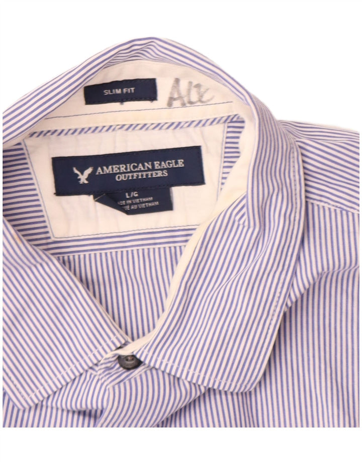 Camicia da uomo slim fit American Eagle, cotone a righe grandi blu