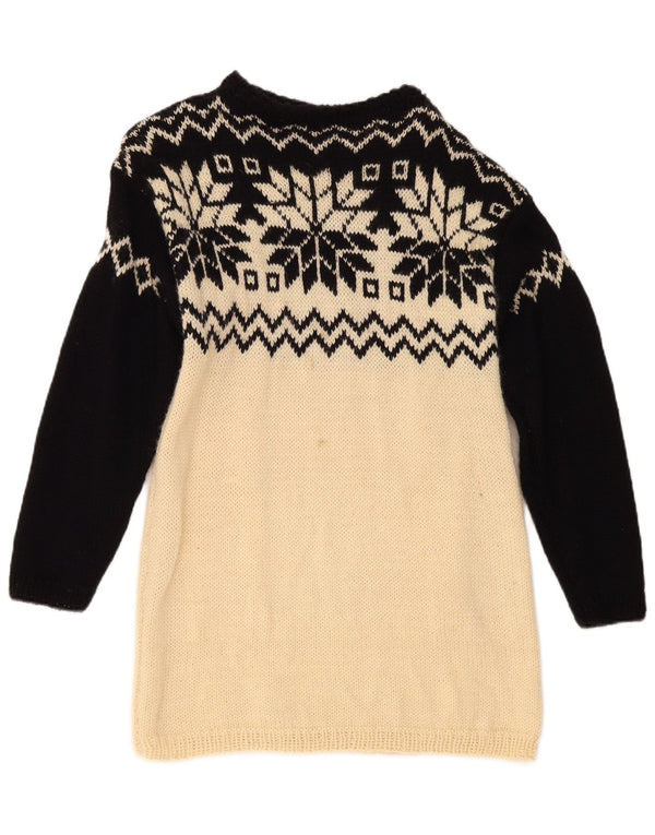 Maglione maglione vintage da donna con scollo a barca UK 10 Small Beige Fair Isle