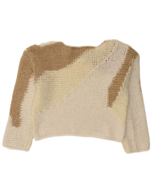 Maglione corto con scollo a barca da donna Zara UK 10 piccolo bianco color block