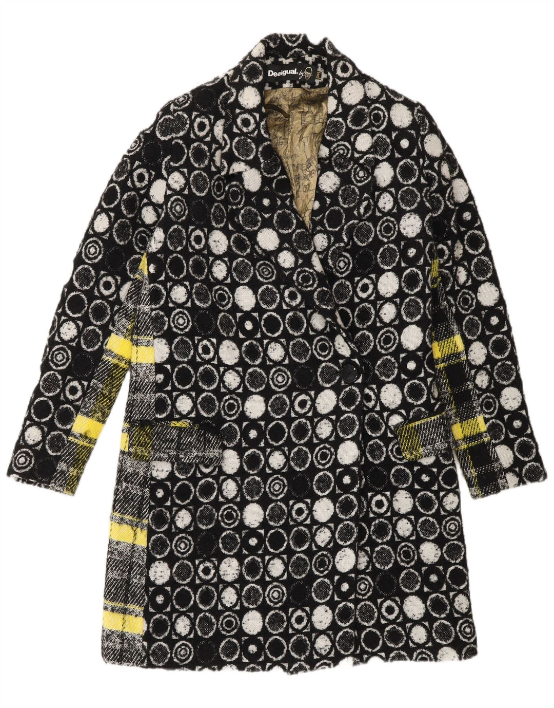 Cappotto Desigual da donna EU 36 piccolo in viscosa geometrica nera