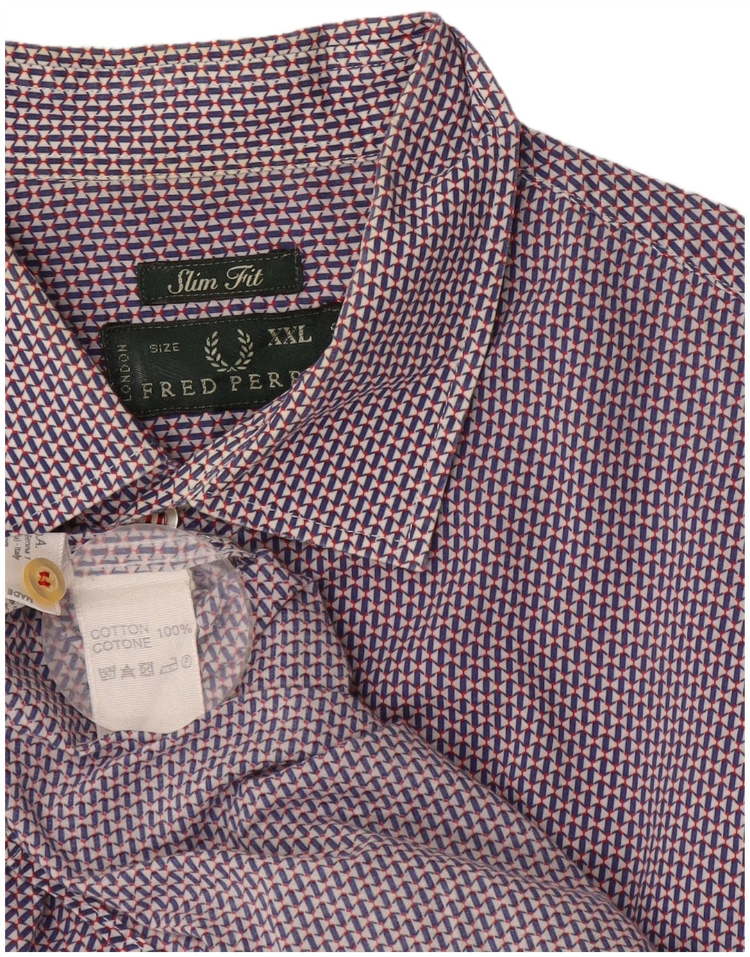 Camicia slim fit da uomo Fred Perry 2XL cotone geometrico blu navy