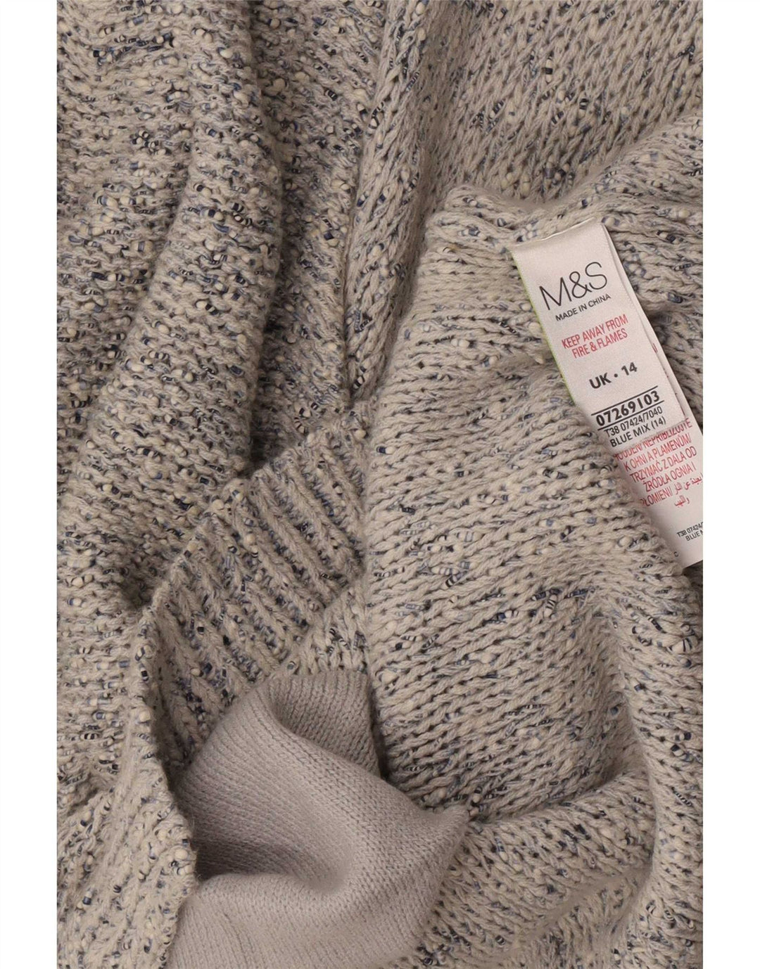Maglione cardigan da donna Marks & Spencer UK 14 Cotone screziato blu medio