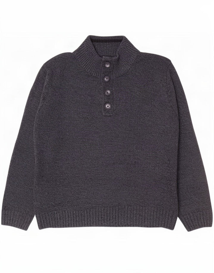 Maglione da uomo Marks & Spencer con bottoni e collo grande blu navy screziato
