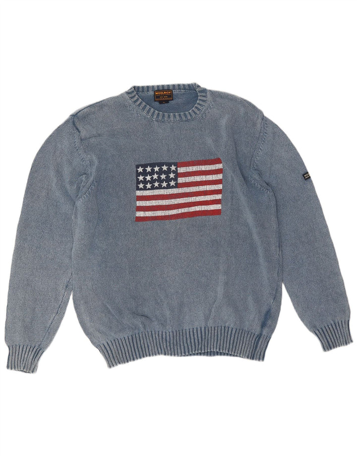 Maglione maglione girocollo con grafica da uomo Woolrich XL in cotone blu
