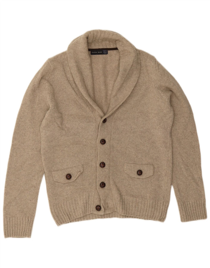 Maglione cardigan da uomo Zara in lana grigio medio