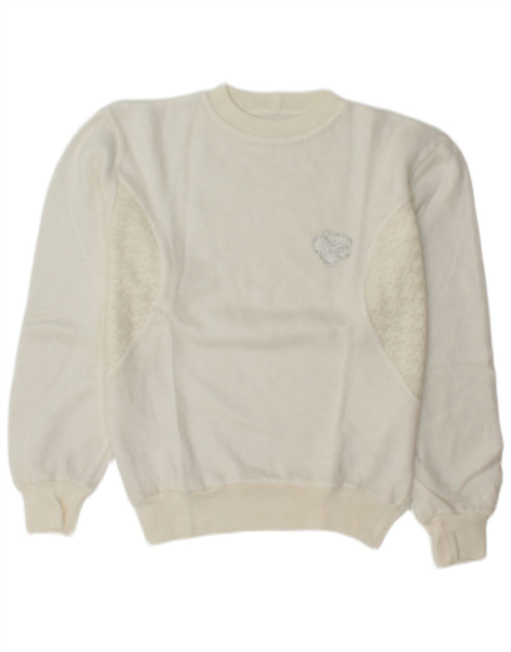 Maglione maglione girocollo da donna vintage UK 14 bianco medio