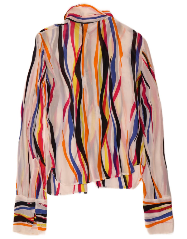 Camicetta da donna vintage trasparente a camicia UK 10 piccola a righe multicolore