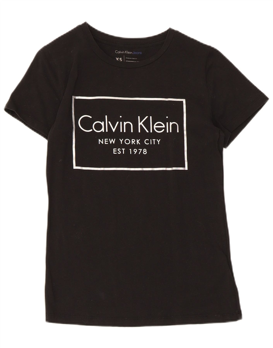CALVIN KLEIN JEANS T-shirt grafica da donna Top UK 6 XS Cotone nero