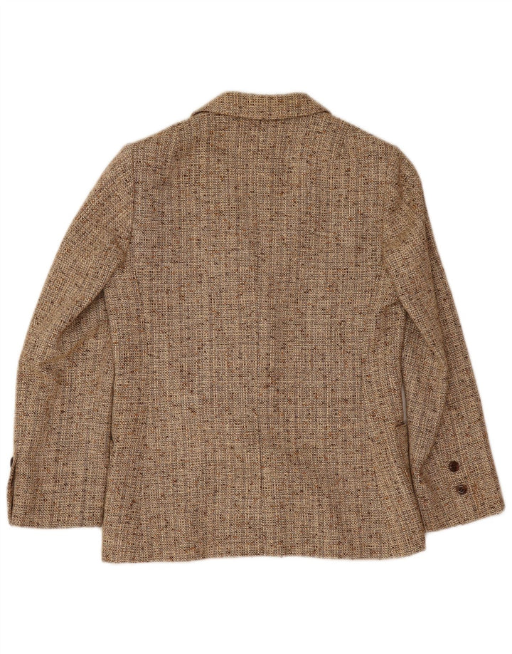 Giacca blazer vintage da donna a 2 bottoni UK 10 piccola beige screziata
