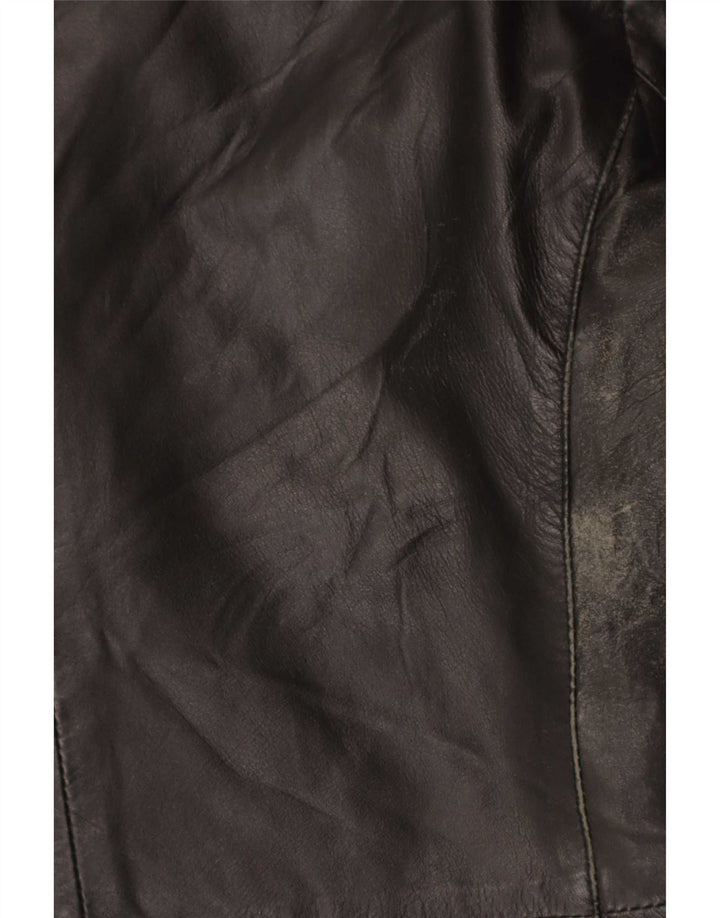 Giacca blazer in pelle vintage da donna a 3 bottoni UK 14 pelle nera media