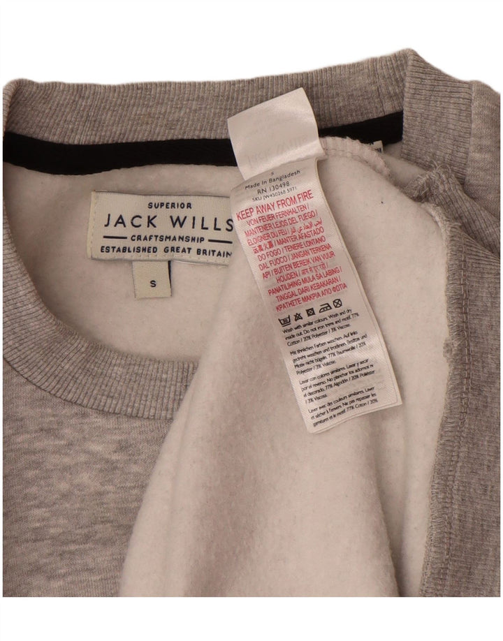 JACK WILLS Mens Graphic Sweatshirt Jumper Small Grey Cotton