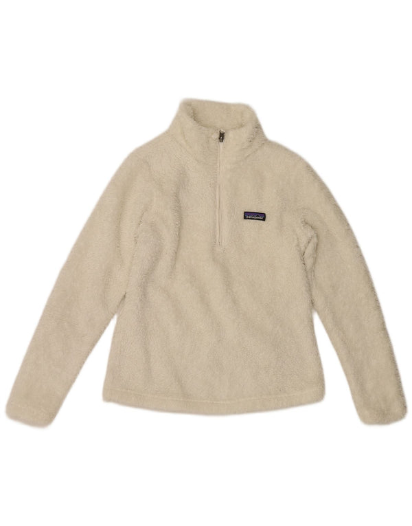 Patagonia Maglione in pile da donna con collo con zip UK 10 Small Poliestere bianco sporco