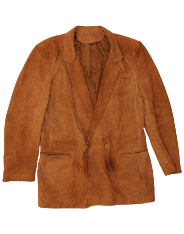 Giacca blazer vintage in pelle scamosciata doppiopetto da uomo IT 52 XL in pelle marrone