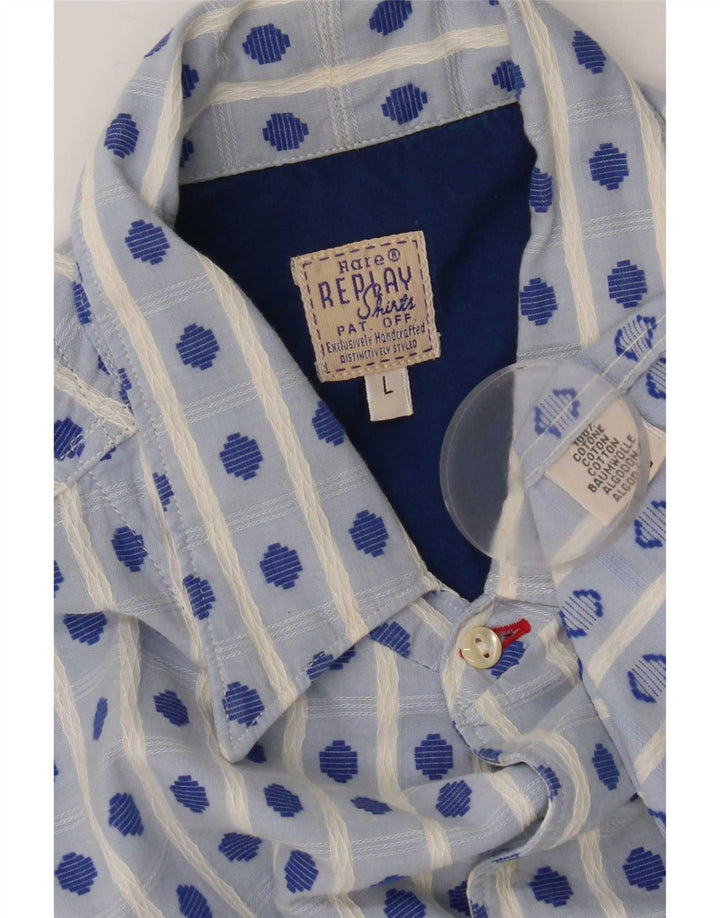 Camicia da uomo Replay Large in cotone geometrico blu