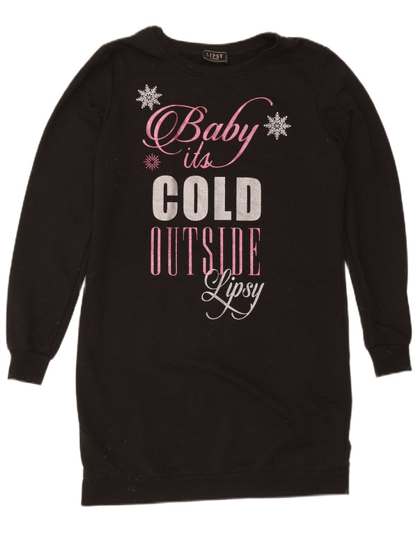 Lipsy Womens Graphic Sweatshirt Jumper Dress UK 10 Small Black Polyester