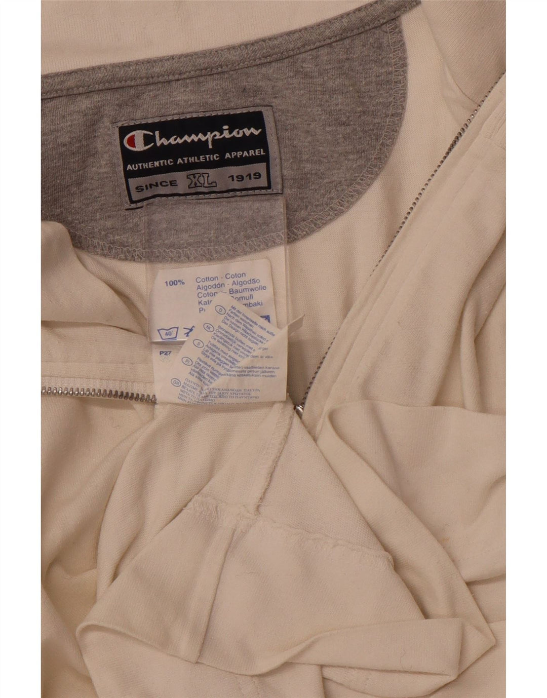 Felpa Champion da uomo con zip e collo, maglione XL, cotone bianco
