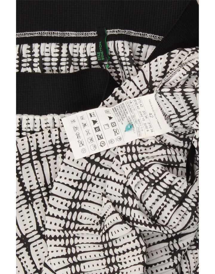 Gonna a trapezio da donna Benetton UK 10 piccola W28 poliestere geometrico bianco