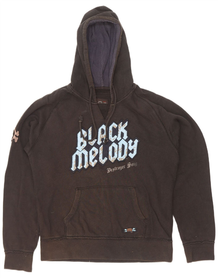Maglione con cappuccio grafico da uomo Zara grande in cotone nero