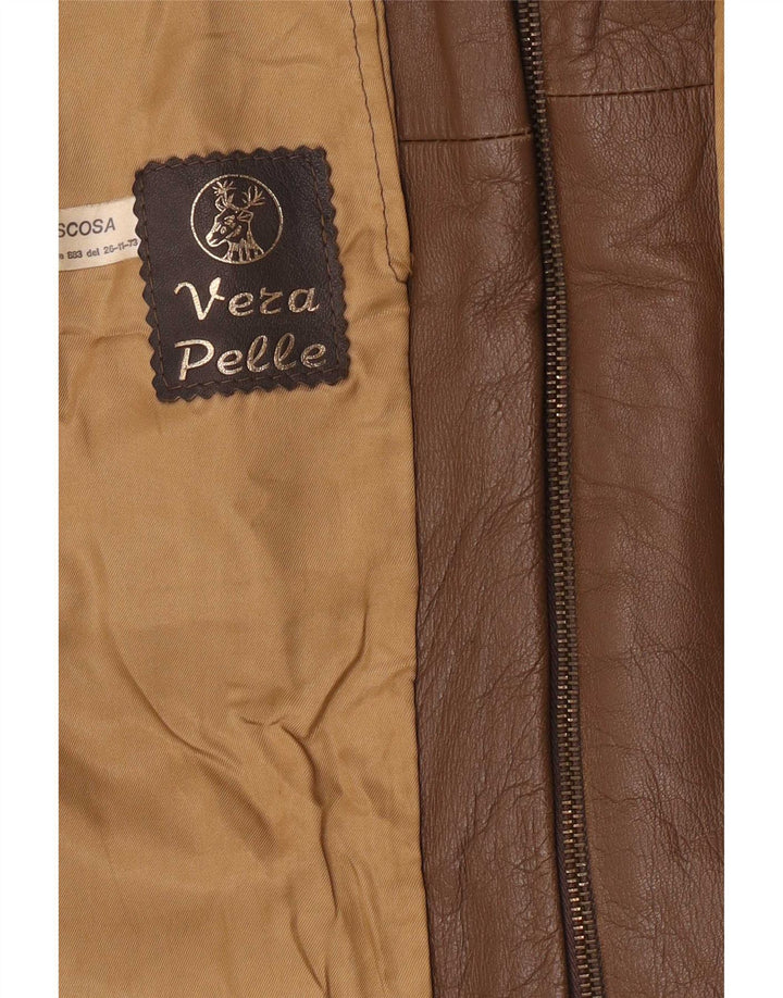 Giacca in pelle vintage da uomo dalla vestibilità classica UK 40 grande marrone