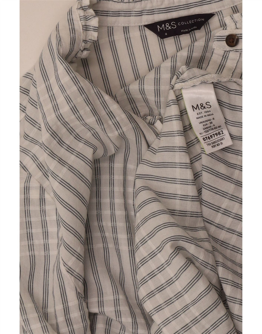 Camicia pullover oversize da donna Marks & Spencer UK 8 piccoli quadri bianchi
