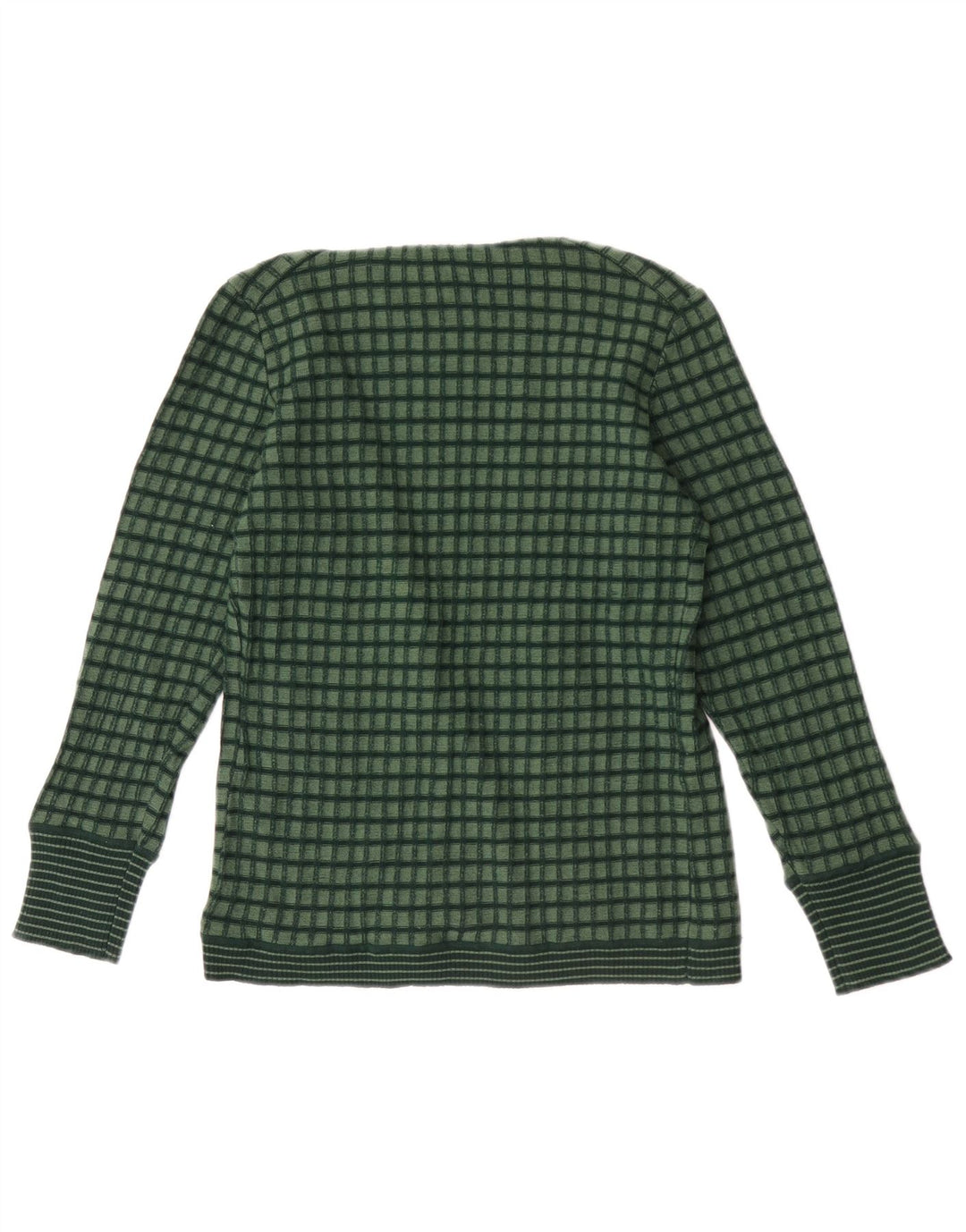 Maglione cardigan aperto da donna vintage IT 44 verde medio a quadri