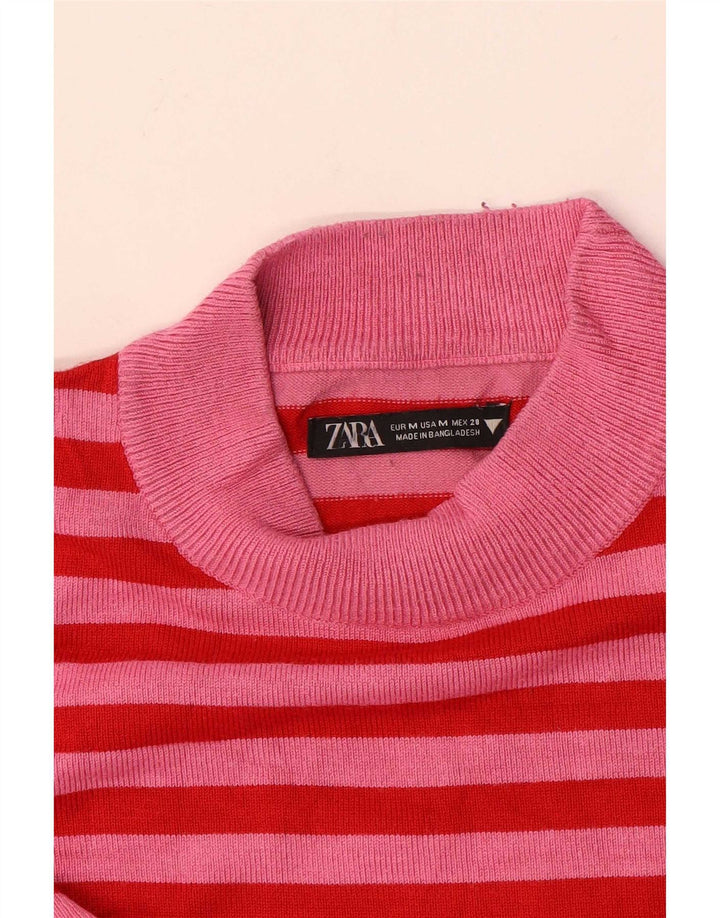 Maglione a collo alto da donna Zara UK 12 a righe rosa medio