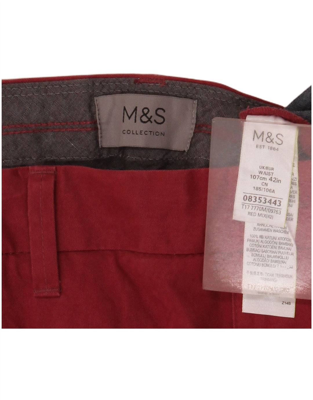 Pantaloncini chino da uomo Marks & Spencer W42 2XL cotone rosso