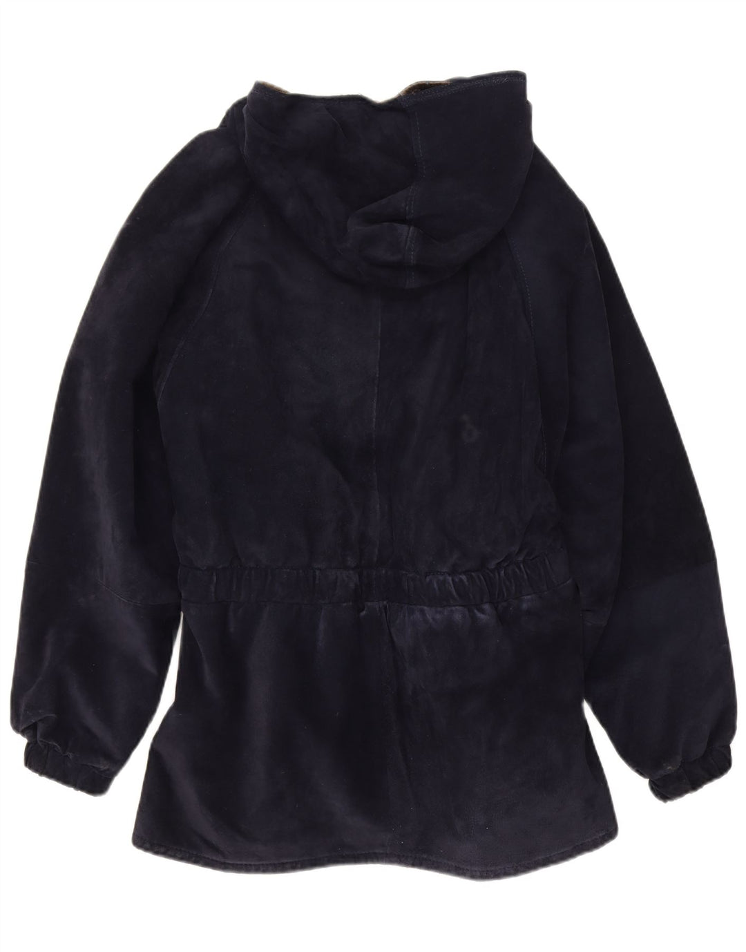 Cappotto giacca a vento in pelle scamosciata con cappuccio da donna Michael Boris IT 46 Large Blu Navy