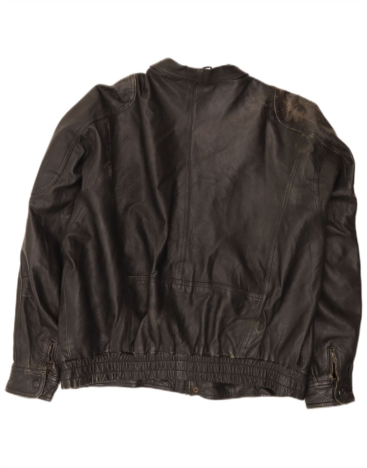 Giubbotto bomber in pelle vintage da uomo IT 54 2XL Nero